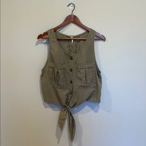 Free People | Linen Military Cropped Tie Tank
